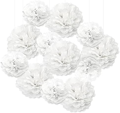 Hocansen 12Pcs Tissue Paper Pompoms 10in 12in White Decorations