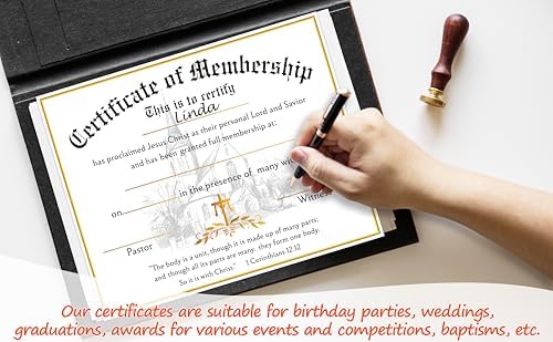 Church Membership Certificates 25 Pcs Gold Foil Recognition