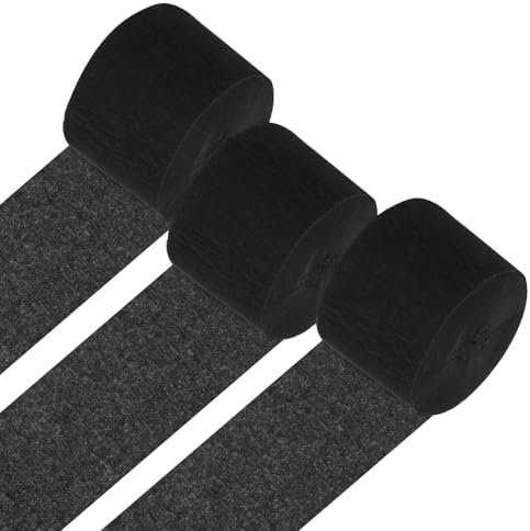 PATIKIL Crepe Paper Streamers 3 Rolls Black 18 Inch x 82 Ft