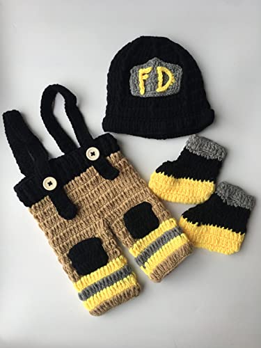 Baby Photography Prop Set Crochet Firefighter Hat Pants Shoes