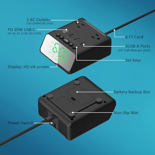 Kungfuking Electronic Alarm Clock with USB Power Strip