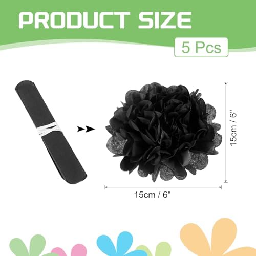 MECCANIXITY 5Pcs Black Paper Pom Poms for Decor