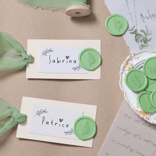 UNIQOOO Wax Seal Stickers Rosemary Design 50 Pcs Moss Green