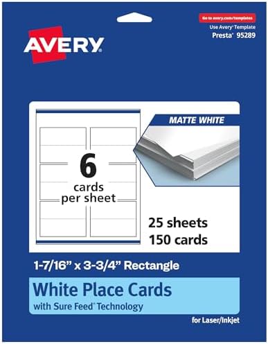 Avery Rectangle Place Cards 1-716 x 375 Matte White 150 Total