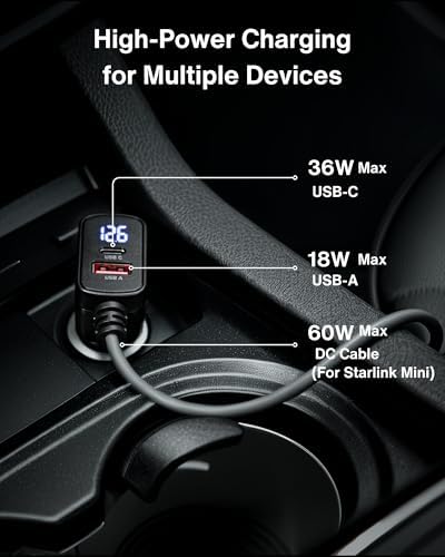Steinwhale Car Charger Cable for Starlink Mini 65FT with Display