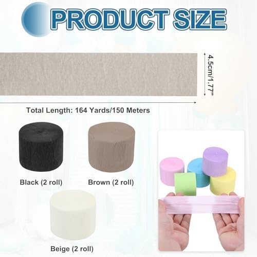 MECCANIXITY Crepe Paper Streamers 6 Rolls 492ft Party Decorations