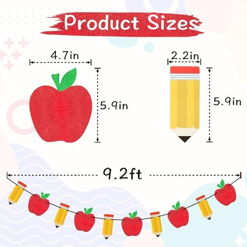 VILIFEVER 2 Pieces Pencil Apple Banner Back to School Decorations