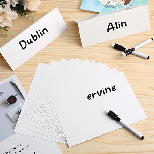 Seajan 100 Pcs Dry Erase Tent Cards with 5 Markers