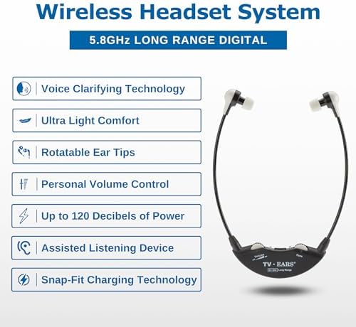 TV Ears Long Range Digital Wireless Headset System 1 Pair