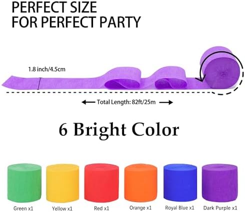Crepe Paper Streamers 6 Rolls Rainbow Party Decorations
