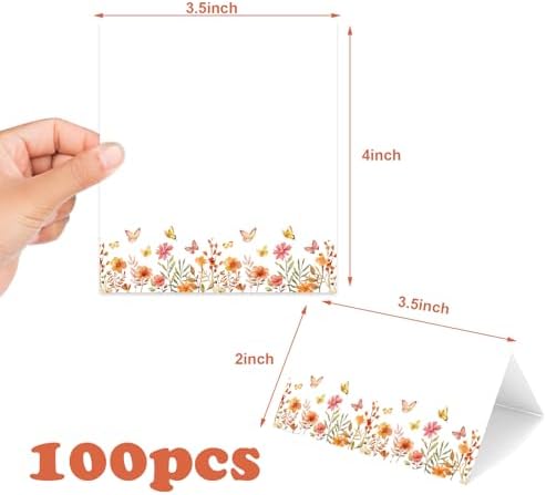 Whaline 100 Pcs Fall Place Cards Wildflower Butterfly Tent Name Cards