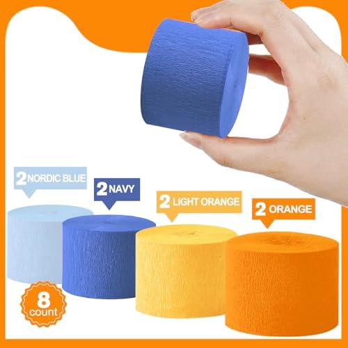 Blue and Orange 8 Rolls Crepe Paper Streamers for Parties