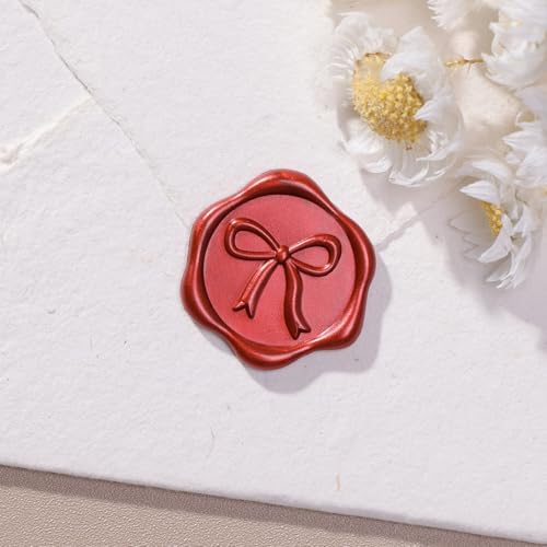 UNIQOOO 3D Bow Wax Seal Stickers 50 Pcs Burgundy Red Seals