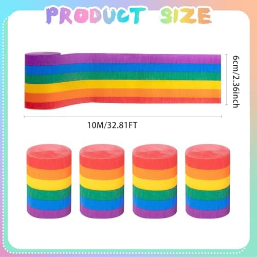 Willaudy Rainbow Crepe Paper Streamers 6 Rolls 197ft