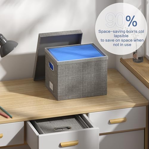 3-Pack File Organizer Box with Lid and Hanging Folders - Grey