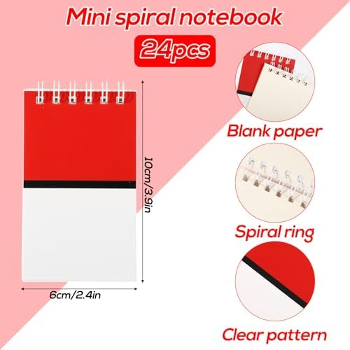 24pcs Mini Spiral Notebooks Red White Cartoon Anime Theme