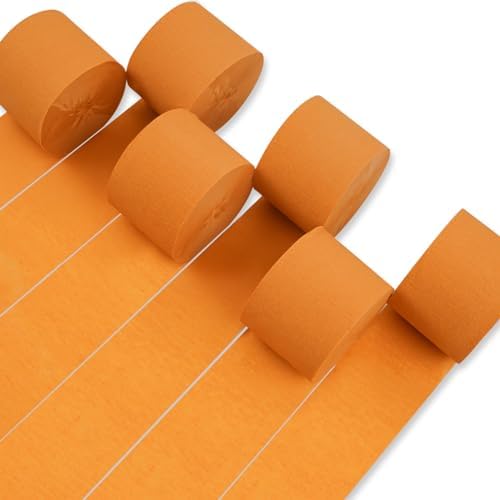 PartyWoo Orange Crepe Paper Streamers 6 Rolls 492 Feet Pack