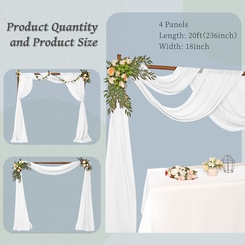 4 Panels Chiffon Wedding Arch Drapes White 20ft x 28in