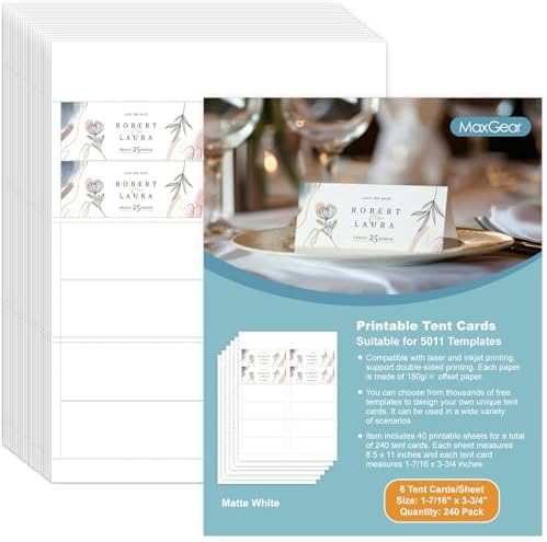 MaxGear 240Pcs Matte White Tent Cards for Table Settings