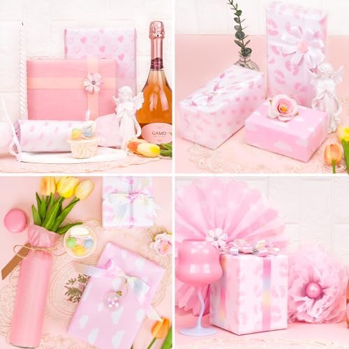 Larcenciel Tissue Paper 50 Pcs Baby Feet Print Pink for Gift Wrapping