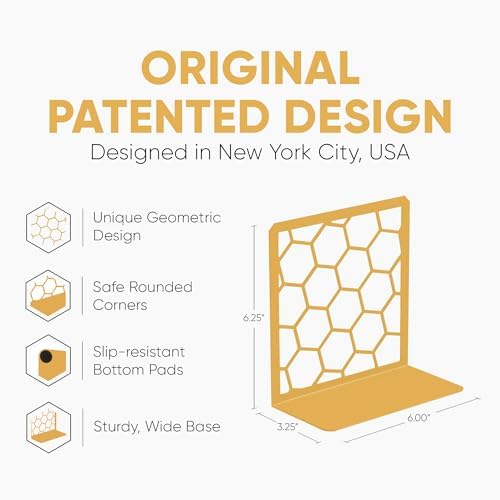 GEOMOD Geometric Honeycomb Gold Metal Bookends - 1 Pair