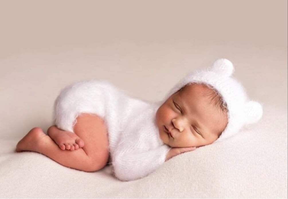 Newborn Boy Girl Photo Props Mohair Bear Hat Romper