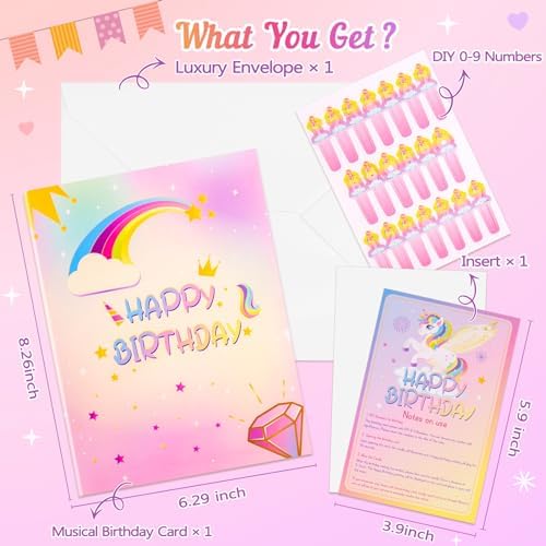 Unicorn Pop-up Light Music Birthday Card with DIY Numbers