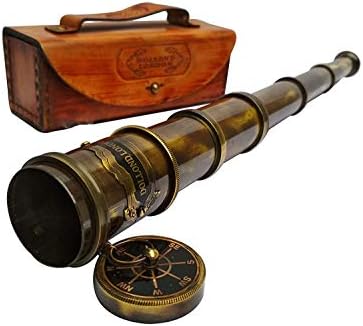 Antique Style 15 Inch Dollond London Chain Telescope with Red Leather Case
