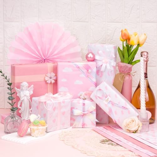 Larcenciel Tissue Paper 50 Pcs Baby Feet Print Pink for Gift Wrapping