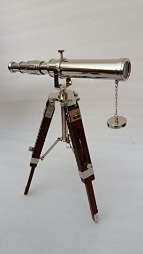 Vintage Brass Nickel Telescope with Tripod Stand