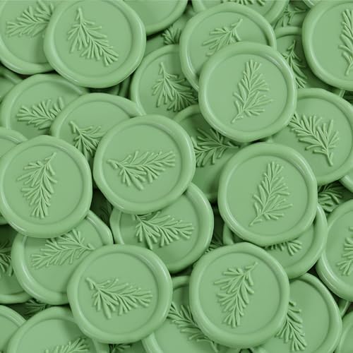 UNIQOOO Wax Seal Stickers Rosemary Design 50 Pcs Moss Green