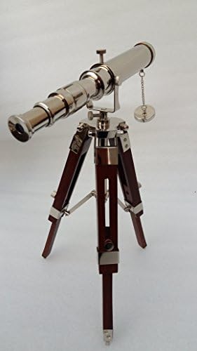 Vintage Brass Nickel Telescope with Tripod Stand