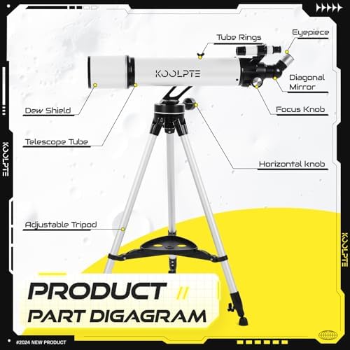 Koolpte 90mm Aperture Telescope with AZ Mounting Base and Phone Adapter