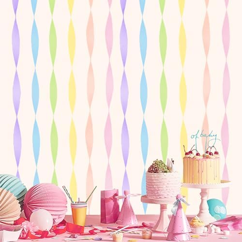 Crepe Paper Streamers 6 Rolls Pastel Rainbow