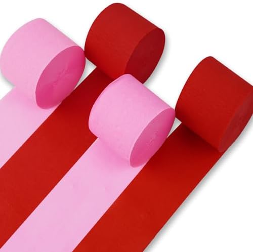 PartyWoo Pink and Red Crepe Paper Streamers 4 Rolls 328 Feet Total