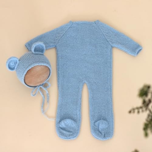 Vomdrok Newborn Baby Photo Props Blue Hat and Romper