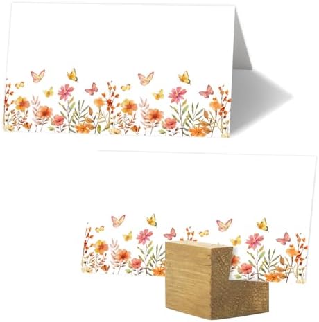 Whaline 100 Pcs Fall Place Cards Wildflower Butterfly Tent Name Cards