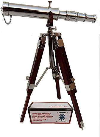 Vintage Brass Nickel Telescope with Tripod Stand