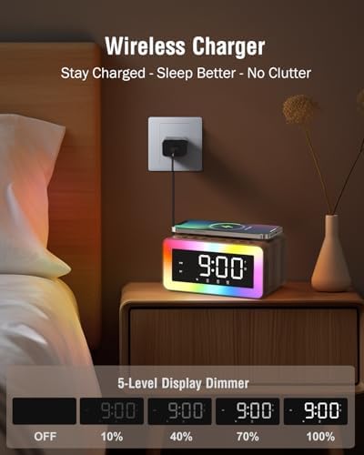 Bitswolee All-in-One Alarm Clock with Wireless Charging
