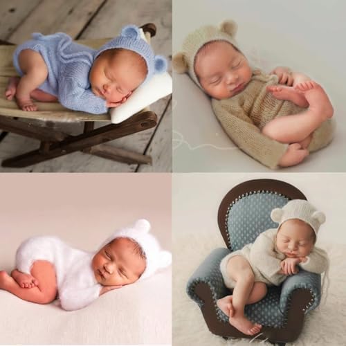 Newborn Boy Girl Photo Props Mohair Bear Hat Romper