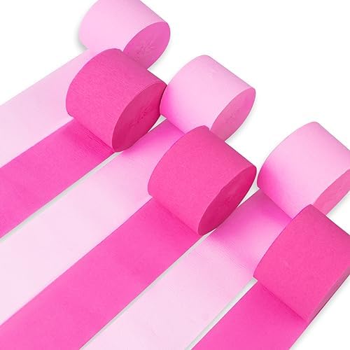 PartyWoo Pink Crepe Paper Streamers 6 Rolls 492 ft Pack