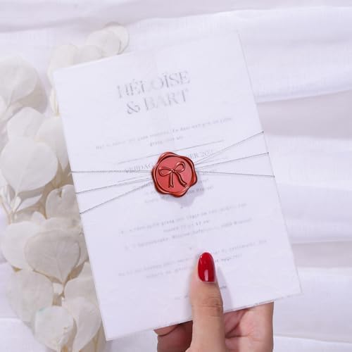 UNIQOOO 3D Bow Wax Seal Stickers 50 Pcs Burgundy Red Seals