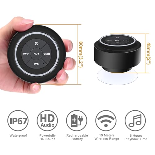 HaiSSKY Bluetooth Shower Speaker IPX7 Waterproof with LED Light