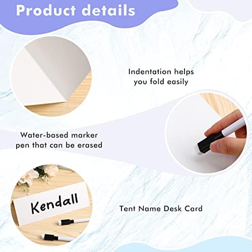 Seajan 100 Pcs Dry Erase Tent Cards with 5 Markers