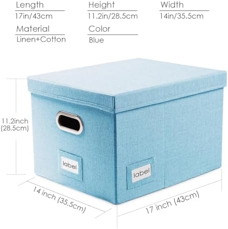 PRANDOM File Organizer Box - Collapsible Letter Legal Blue Storage with Lids