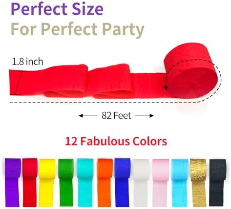 12 Rolls Crepe Paper Streamers for Party Decorations