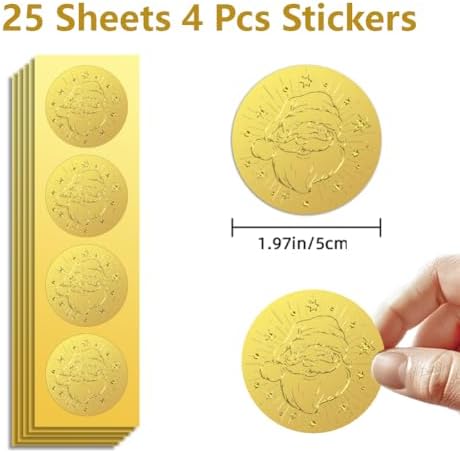 Peacoblue Gold Foil Santa Claus Seals 2 Inch 100Pcs