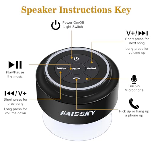 HaiSSKY Bluetooth Shower Speaker IPX7 Waterproof with LED Light