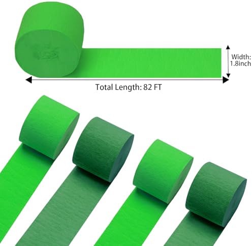 Light Green and Dark Green Crepe Paper Streamers 4 Rolls