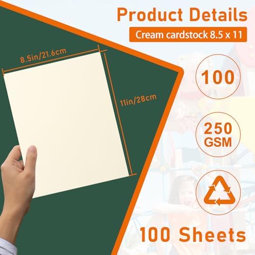 100 Sheets Cream Cardstock 85 x 11 for Invitations and Crafts